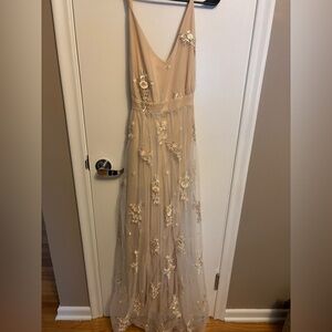 NWT Sz 1X Arula Cream and tan maxi dress with floral embroidery